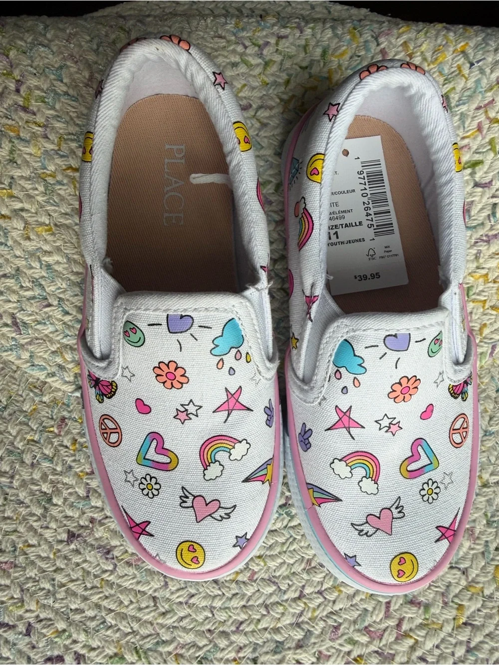 The Children's Place White Slip-On Sneakers with Rainbow, Heart & Emoji Print
